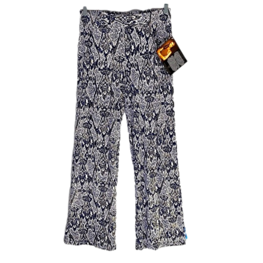 IMAN Global Chic Pants Luxury Wide Leg Navy Blue Gold Cream Women M Average